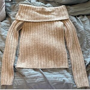 Abercrombie & Fitch Tan Off-the-Shoulder Sweater